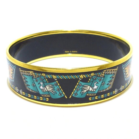 HERMES Email Gold Black Green Multi Hardware Bangle 342-081025 - Picture 2 of 5